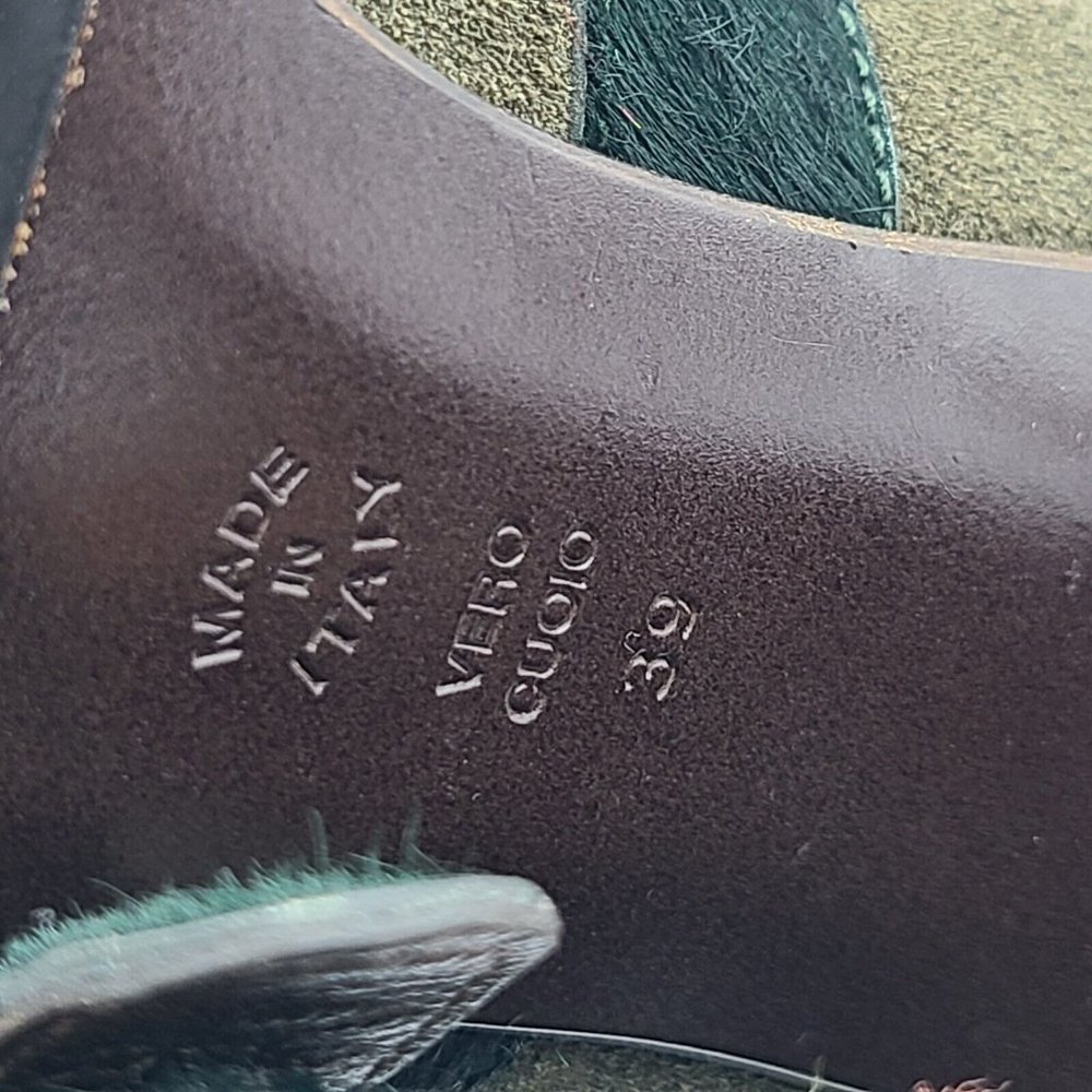 Philosophy Alberta Ferretti Designer heels pumps green red calf hair sz 8.5 39 - Picture 9 of 11